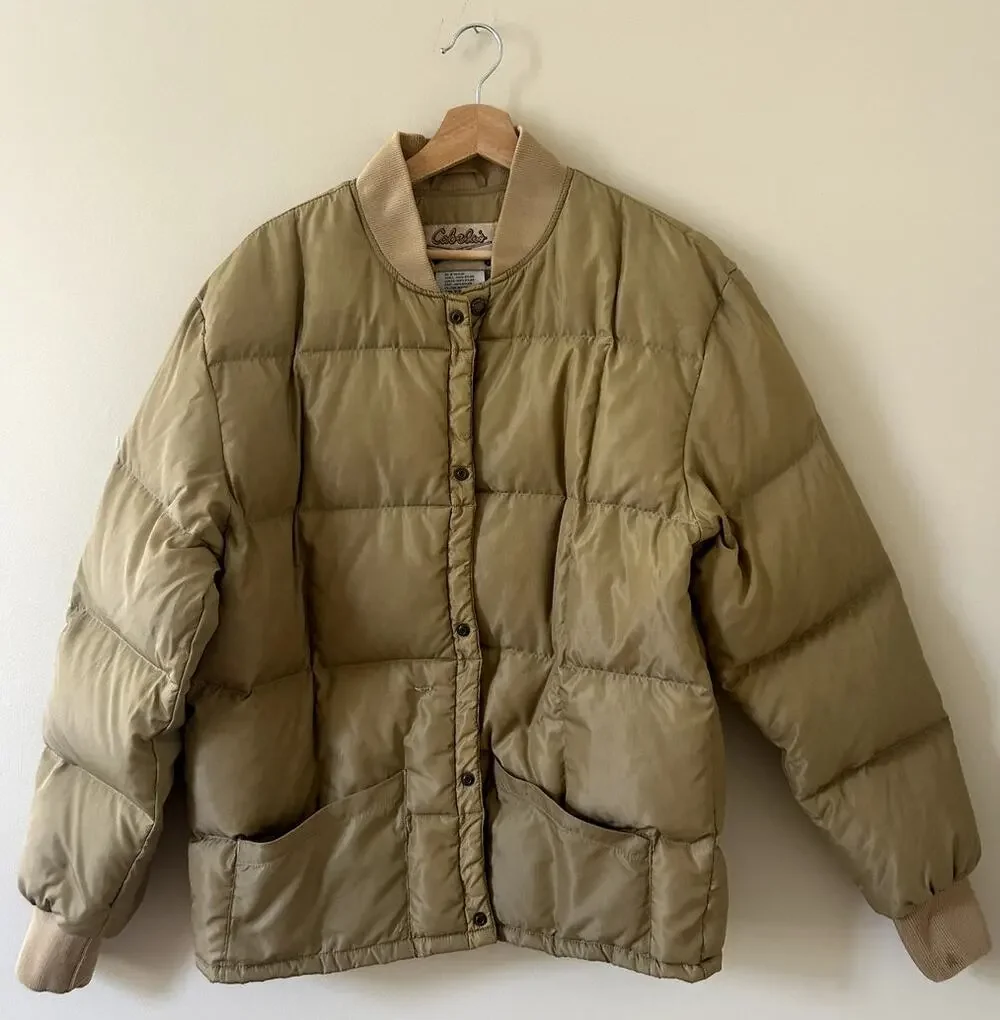 Vintage 90s Tan Cabela's Goose Down Quilted Puffer Coat Hunting Men's Large